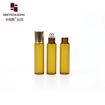 kopen Lege cosmetische amberkleurige mini glazen roll-on fles van 5 ml met aluminium dop online vervaardiging