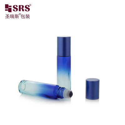 BLPM-10ml 100% geen lek Dikke wandvorm Donkerblauwe glazen rolfles met edelsteenbal Voor serum cosmetische verpakking