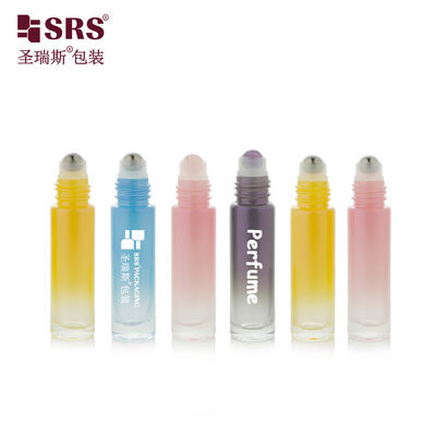 BLPM-10 ml cilindrische ronde helling roze kleur vorm glas rolfles voor persoonlijke verzorging met gekleurde plastic dop