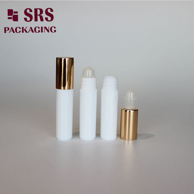 SRS lege cosmetische witte plastic rollerfles van 5 ml met gouden aluminium dop